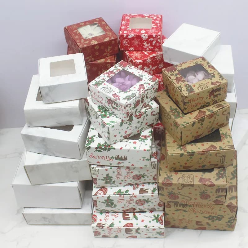 10pcs Multi Size Gifts Box with Window Marbling Style kraft Paper Window Wrapping Package for Jewelry Party Supplies