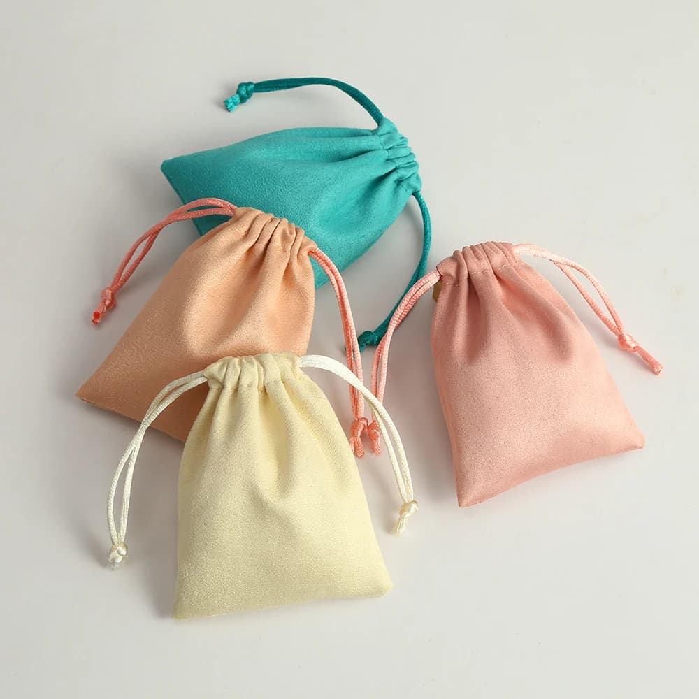 50Pcs Jewelry Flannel Drawstring Bag Velvet Suede Gift Packaging Pouch Ring Earring Bracelet Keychain Storage Pouch Candy Pocket