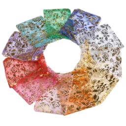 50pcs Rose Organza Jewelry Bags 9x12cm Wedding Party Christmas Candy Gold Color Drawstring Packaging Pouches