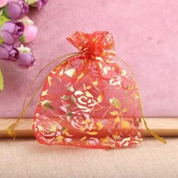 50pcs Rose Organza Jewelry Bags 9x12cm Wedding Party Christmas Candy Gold Color Drawstring Packaging Pouches