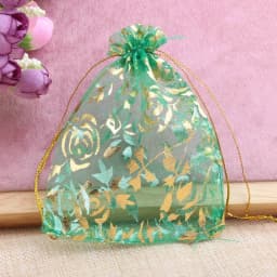 50pcs Rose Organza Jewelry Bags 9x12cm Wedding Party Christmas Candy Gold Color Drawstring Packaging Pouches
