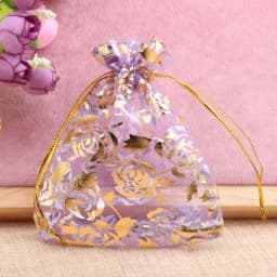 50pcs Rose Organza Jewelry Bags 9x12cm Wedding Party Christmas Candy Gold Color Drawstring Packaging Pouches