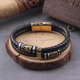 Stainless Steel Nordic Viking Norse Dragon Bracelet Men Wristband Cuff Bracelets with Viking Wooden Box