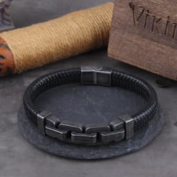 Stainless Steel Nordic Viking Norse Dragon Bracelet Men Wristband Cuff Bracelets with Viking Wooden Box