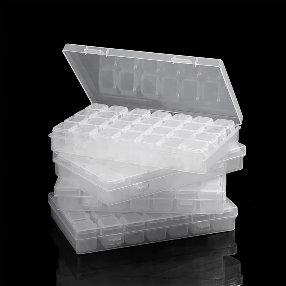 28/56 Girds Adjustable Plastic Storage Box Beads Ring Pendant Box for Jewelry Nail Art Diamond Painting Supplies Container Boxes
