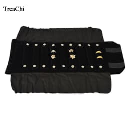 Fine Mini Jewelry Travel Roll Bag Fashion Black Grey Velvet Ring Storage Organizer Pouch Personalized Ring Carrying Case