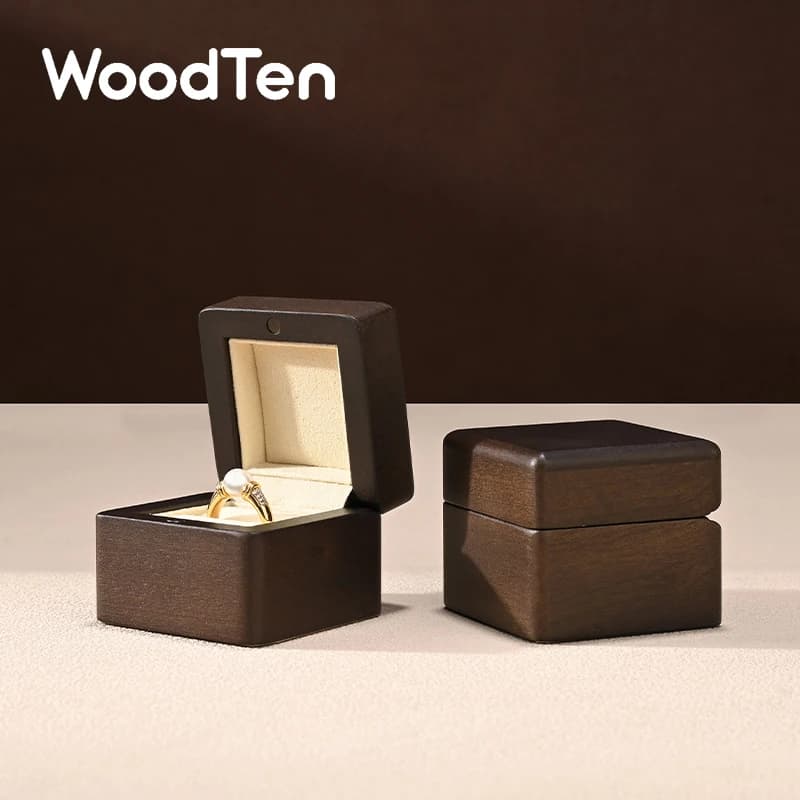WoodTen Wood Ring Gift Box Jewelry Ring Storage Box for Engagement Wedding Anniversary Propose Jewelry Organizer Box for Women