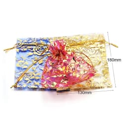 100Pcs/lot 7X9cm 9X12cm 11X16cm 13X18cm Gold Color Love Heart Rose Organza Bag Wedding Candy Gift Christmas Bags Jewelry Packing