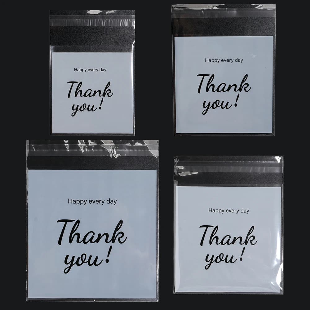 100pcs/lot 4 Sizes Thank You Printed OPP Self-sealing Bags Small Gift Bags For Candy Jewelry Display Packaging Party Decoration
