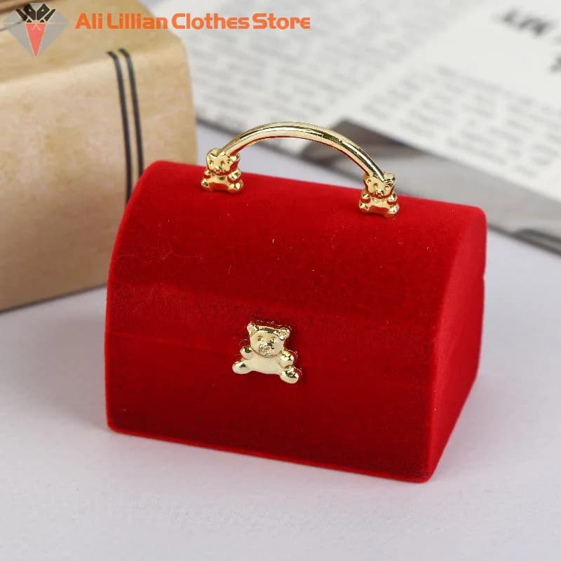 1 Piece Small Jewelry Box Velvet Wedding Ring Box Necklace Display Box Cute Bear Gift Box Container Case For Jewelry Packaging