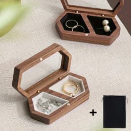 Blank Walnut Jewelry Storage Ring Box Engagement and Wedding Ring Holder Gift for Couples, Brides, and Grooms Ring Box With Bag