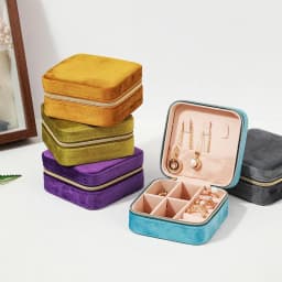 Plush Velvet Jewelry Box Necklace Ring Earrings Organizer Holder Travel Portable Zipper Square Jewelry Storage Case For Women