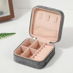 Plush Velvet Jewelry Box Necklace Ring Earrings Organizer Holder Travel Portable Zipper Square Jewelry Storage Case For Women