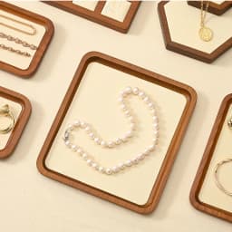 Oirlv Wooden Display Stand Set Beige Velvet Jewelry Ideal for Jeweler & Home Organizer for Necklaces Rings, Earrings, Bracelets
