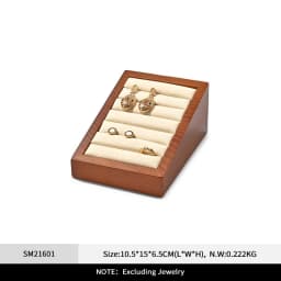 Oirlv Wooden Display Stand Set Beige Velvet Jewelry Ideal for Jeweler & Home Organizer for Necklaces Rings, Earrings, Bracelets