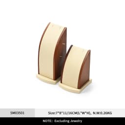 Oirlv Wooden Display Stand Set Beige Velvet Jewelry Ideal for Jeweler & Home Organizer for Necklaces Rings, Earrings, Bracelets