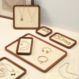 Oirlv Wooden Display Stand Set Beige Velvet Jewelry Ideal for Jeweler & Home Organizer for Necklaces Rings, Earrings, Bracelets