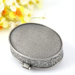 Size S 8.8x7x3.9cm Vintage Jewelry Box RetroTrinket Case Gift Storage Metal Box Antique Flower Carved Oval Shape Chest