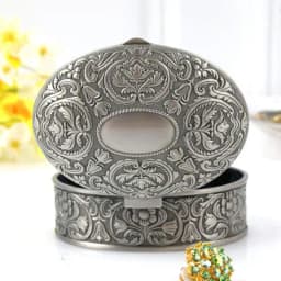 Size S 8.8x7x3.9cm Vintage Jewelry Box RetroTrinket Case Gift Storage Metal Box Antique Flower Carved Oval Shape Chest