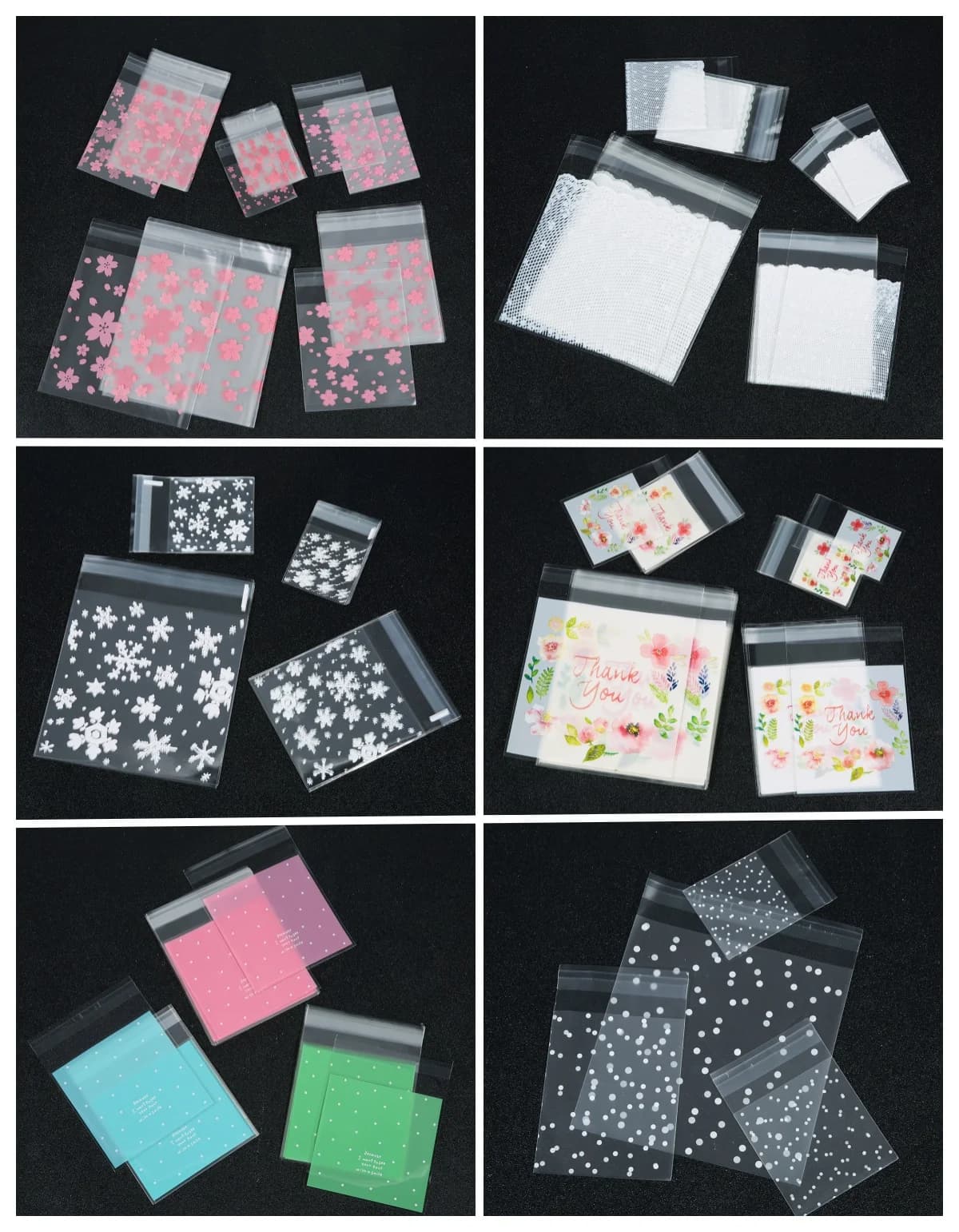 100pcs Plastic Transparent Cellophane Candy Bags Self Adhesive White Polka Dot Candy Cookie Gift Bags For Wedding Birthday Party