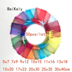 50pcs/lot Small & Large Organza Bag Wedding Pouches Jewelry Packaging Bags Birthday Party Christmas Gift Bags 11 Sizes 24 Color