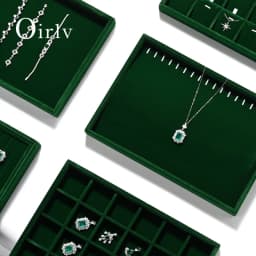 Oirlv Peacock green Velvet Jewelry Display Tray Storage Organizer for Rings, Earrings & Necklaces for Jeweler Retail Displays