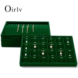 Oirlv Peacock green Velvet Jewelry Display Tray Storage Organizer for Rings, Earrings & Necklaces for Jeweler Retail Displays