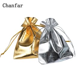 10pcs/bag Fabric Packing Bags 7x9 9x12 10x15cm Silver Color Gold Color Drawstring Wedding Party Jewelry Gift Bags & Pouches