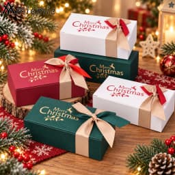 5Pcs Christmas Jewelry Gift Boxes With Ribbon Bow Small Merry Christmas Box For Ring Necklace Earring Bracelet Gift Packaging
