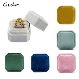 Octagonal Velvet Ring Box Single Double Three Slot Wedding Engagement Ring Box Earring Storage Box Elegant Retro