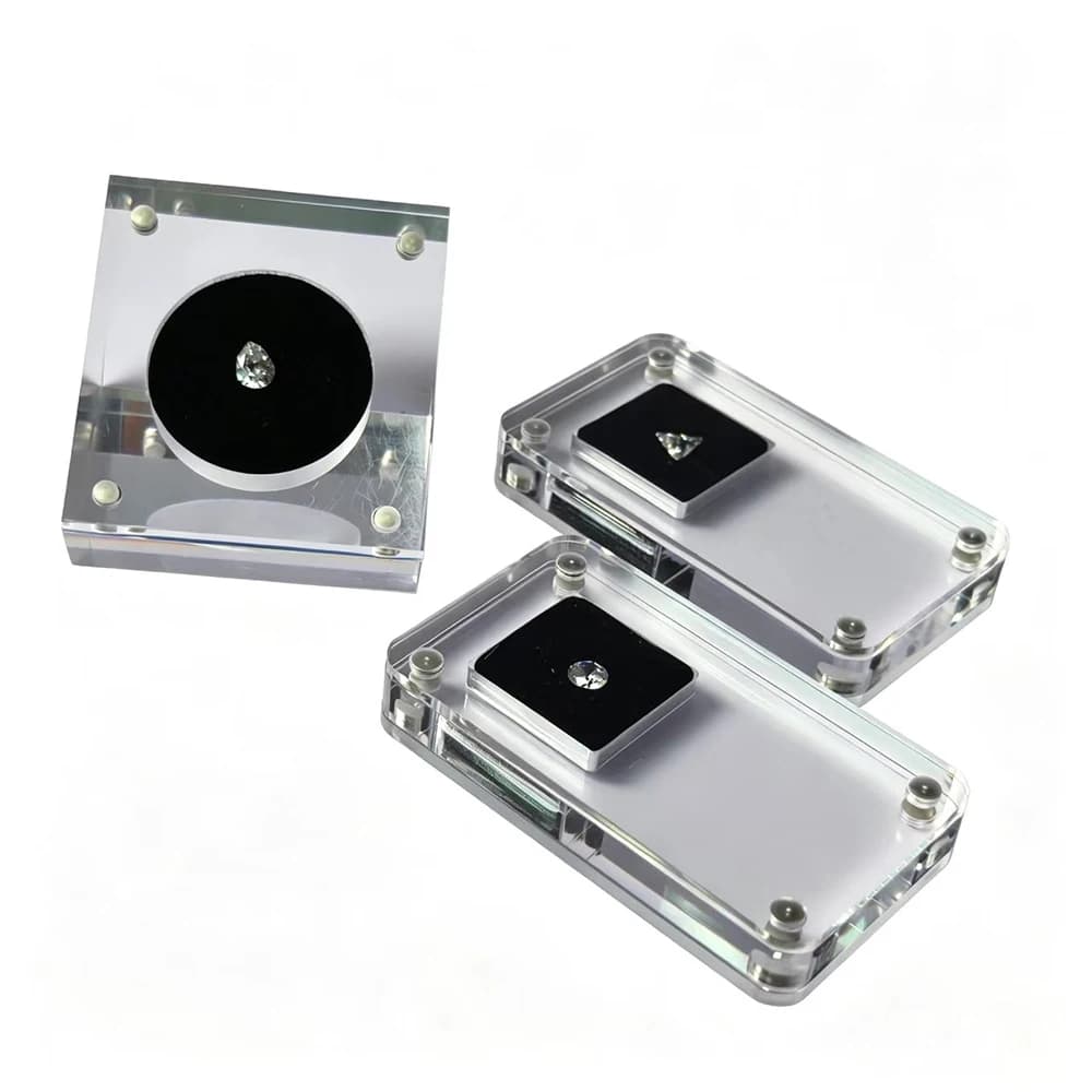 Acrylic Diamonds Storage Box Transperant Gem Stone Packaging Box Black and White Sponge Pad Bare Stone Jewelry Display Tray