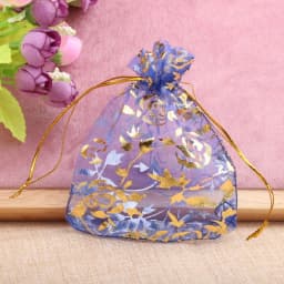 50pcs Small Rose Organza Jewelry Bags 7x9cm Wedding Party Christmas Candy Gold Color Drawstring Packaging Pouches Wholesale