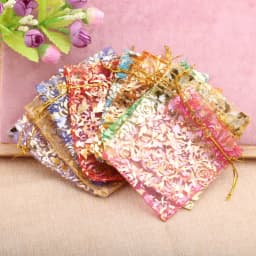 50pcs Small Rose Organza Jewelry Bags 7x9cm Wedding Party Christmas Candy Gold Color Drawstring Packaging Pouches Wholesale