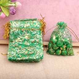 50pcs Small Rose Organza Jewelry Bags 7x9cm Wedding Party Christmas Candy Gold Color Drawstring Packaging Pouches Wholesale