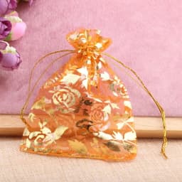 50pcs Small Rose Organza Jewelry Bags 7x9cm Wedding Party Christmas Candy Gold Color Drawstring Packaging Pouches Wholesale