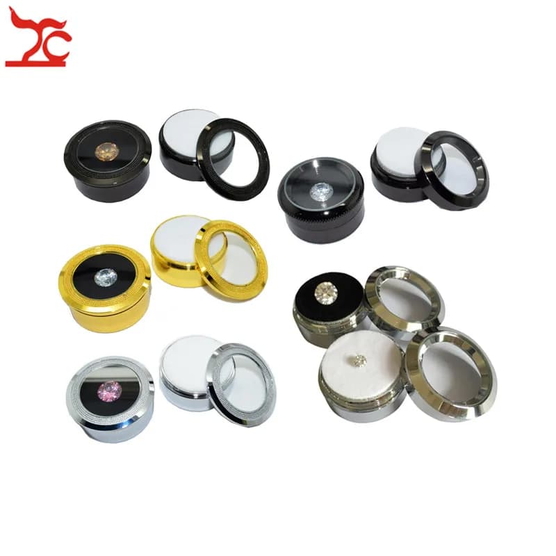 60Pcs/Lot Metal Jewelry Display Stone Box Visible Round Stainless Steel Gem Diamond Storage Box With Black and White Insert