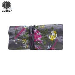 Embroidered Jewelry Storage Bag Chinese Wind Silk Jewelry Organizer Travel Pouch Ring Necklace Zipper Embroidery Bird Roll Bag