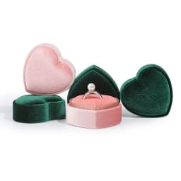 1 Pcs 5.5x5x3.5cm Pink/Green Heart Shaped Jewelry Box Corduroy Ring Pair Pendant Box Simple and Exquisite Jewelry Storage Box