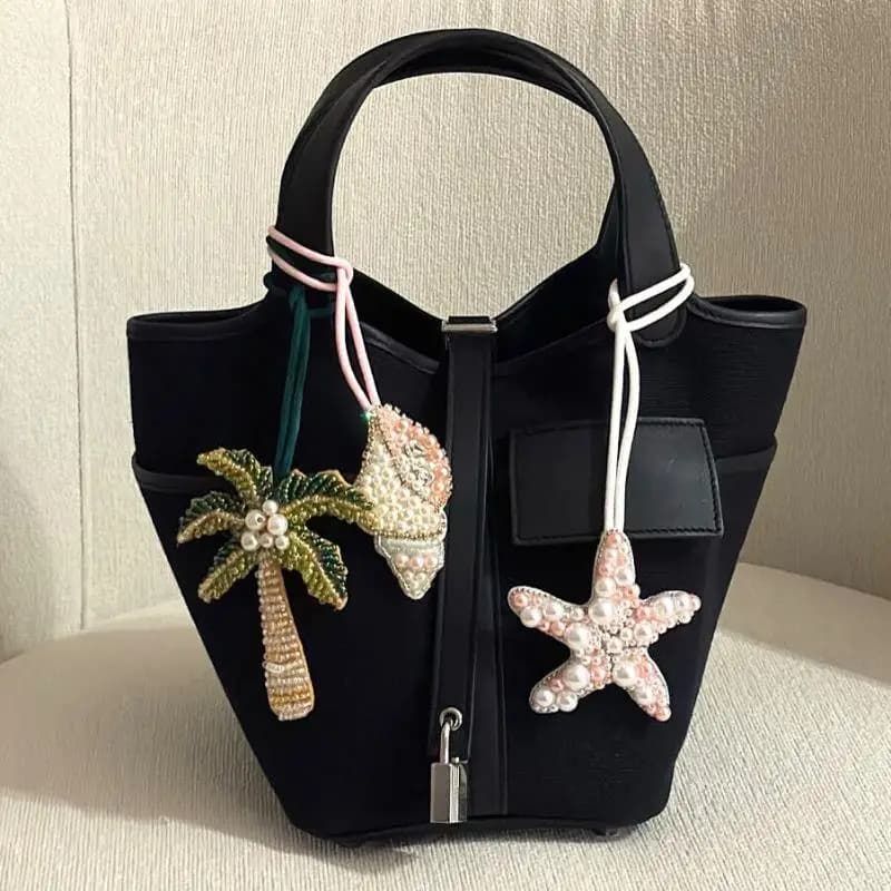 New Coconut Tree Applique Patch Crystal Starfish Sequin Handmade Beaded Clothing Sew On Patches Hanging Rope Keyring Bag Pendant