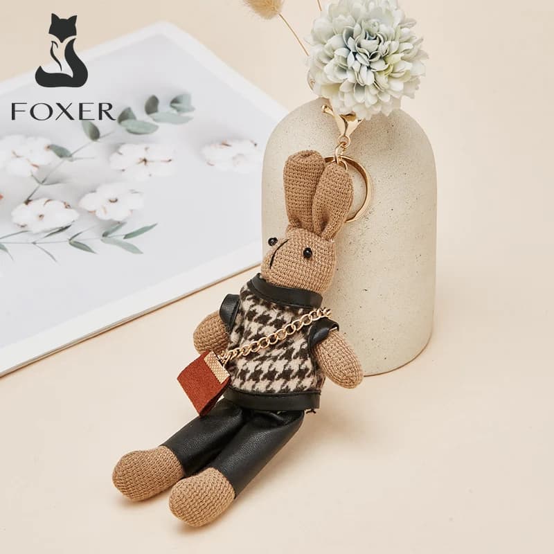 FOXER Creative Lady Rabbit Keychain Cute Metal Bag Pendant as Gift