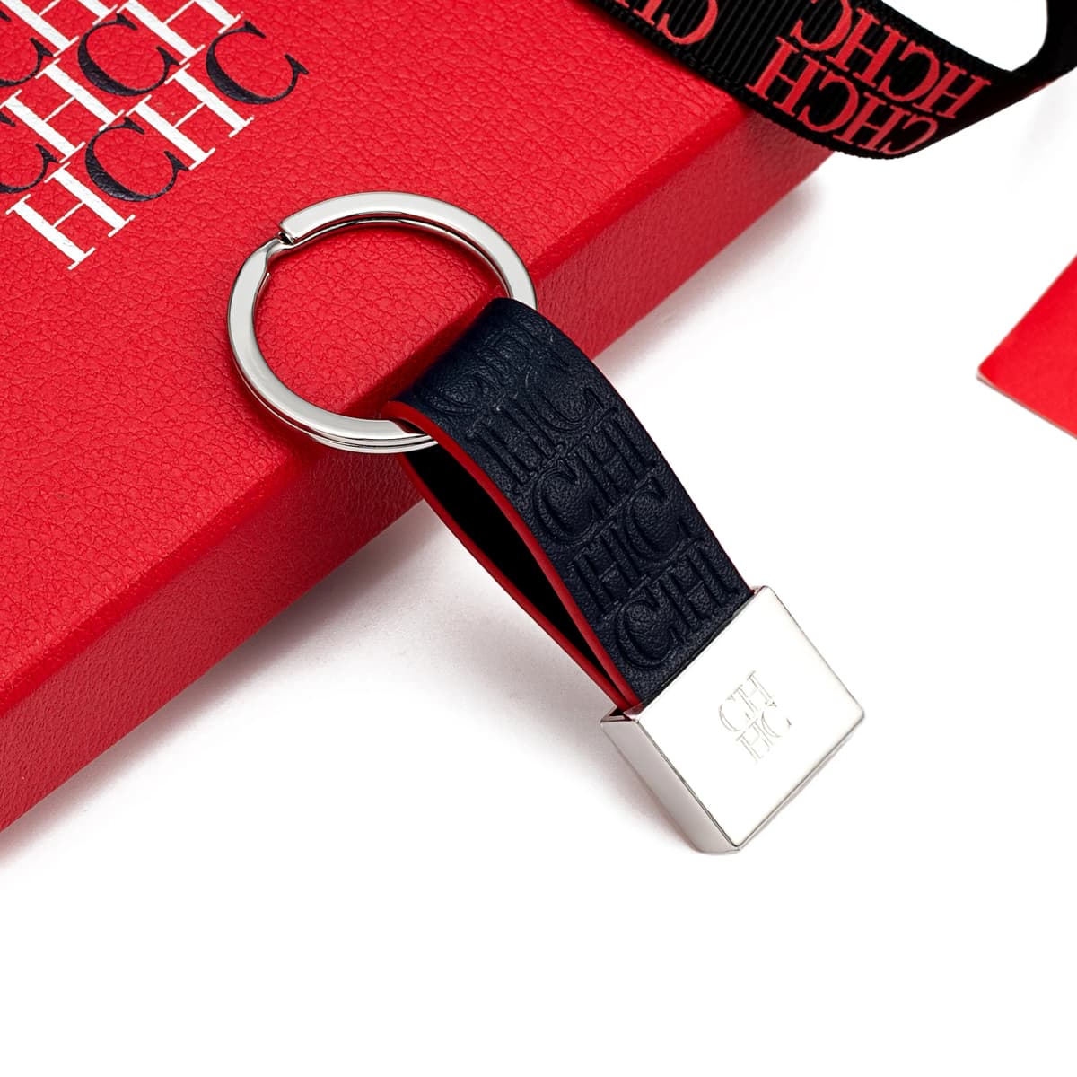 CH Embossed Monogram Leather Keychain Gold Plated Key Ring Luxury Stylish Key Holder Gift Daily Use Fashion Accessory Trendy