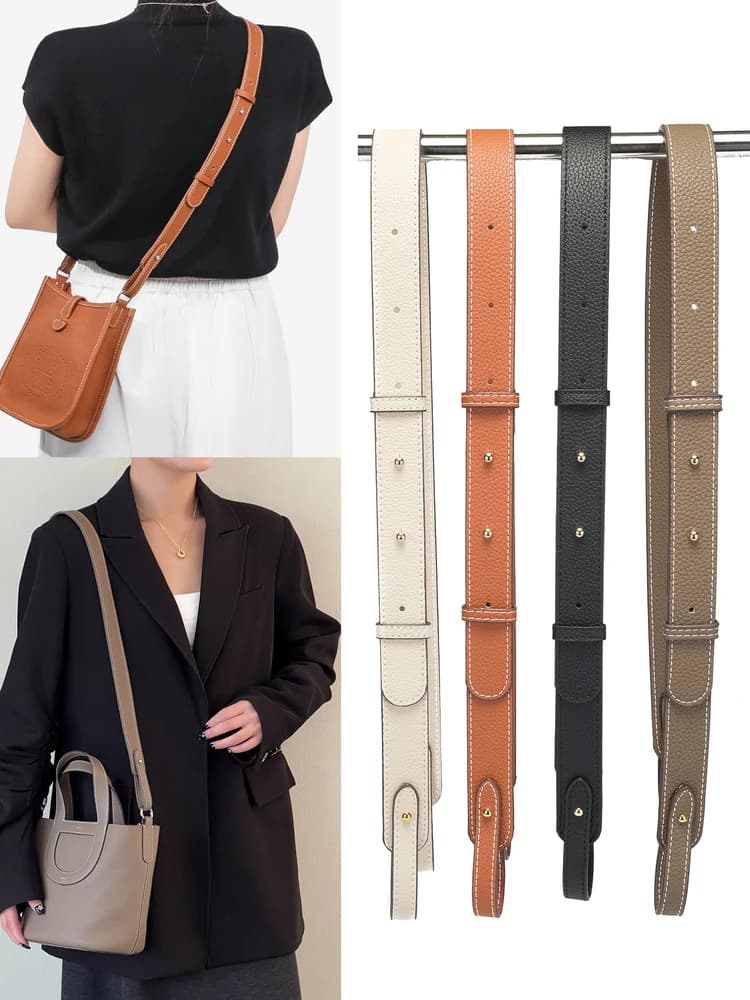 Adjustable No-Button Detachable Single Shoulder Strap Leather Bag Strap for Evelyn Basket Renovation Double-Layered Leather C...