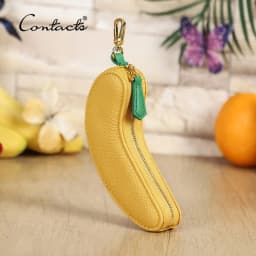CONTACT'S Genuine Leather Bag Charm, Fruit Series Mini Pouch Keychain, Cute Handbag Pendant for Women, Female Small Item Holder