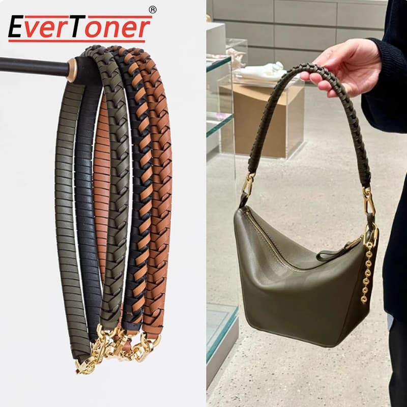 EverToner Leather Bag Strap Handbag Handles For Woman Bag Strap With Golden Buckles DIY replacement Bag Accessories