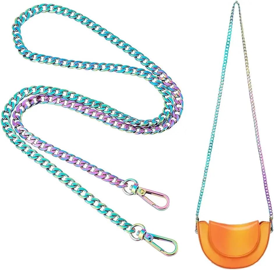 Purse Chain Strap, Rainbow Bag Replacement Chain for Shoulder Cross Body Sling Handbag Wallet Clutch Comfortable Metal Strap