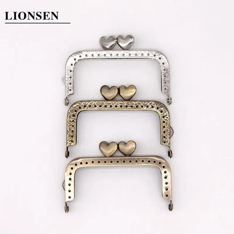 LIONSEN 8.5cm Heart Square Metal Purse Frame Handle for Clutch Bag Coin Kiss Clasp Lock Silver Hardware Bag Accessory