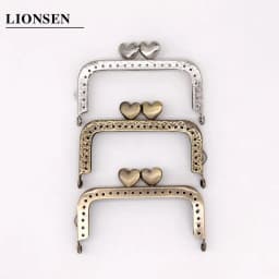 LIONSEN 8.5cm Heart Square Metal Purse Frame Handle for Clutch Bag Coin Kiss Clasp Lock Silver Hardware Bag Accessory