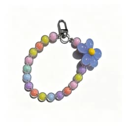 Homefish Ins Kawaii Flower Beaded Phone Wrist Lanyard Macaron Round Bead Anti-lost Keychain Short Mobile Phone Pendant