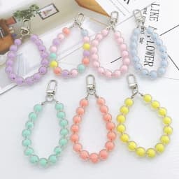 Homefish Ins Kawaii Flower Beaded Phone Wrist Lanyard Macaron Round Bead Anti-lost Keychain Short Mobile Phone Pendant