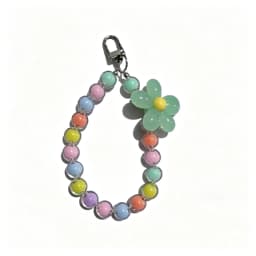 Homefish Ins Kawaii Flower Beaded Phone Wrist Lanyard Macaron Round Bead Anti-lost Keychain Short Mobile Phone Pendant